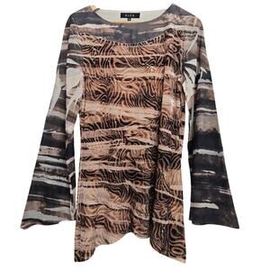 B.L.E.U Women Y2K Fairy Maximal Boho Bell Sleeve Velvet Burnout Asymmetric Top L